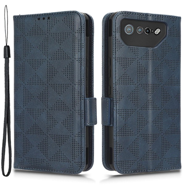 För Asus ROG Phone 7 5G Mobiltelefon Plånboksfodral PU Läder Präglat Triangel Ställ Skydd [DB] Blue