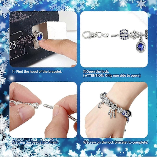 Jule-Adventskalender Armbånd 2023 til Piger 24 Dage Jule-Nedtællingskalender DIY Smykkefremstillingskit Gave 22 Charm Perler 2 Armbånd {DB}