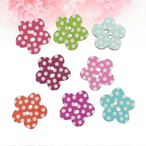 Træ prikkede blommeformede knapper til syning 200 stk. assorterede farver [DB]