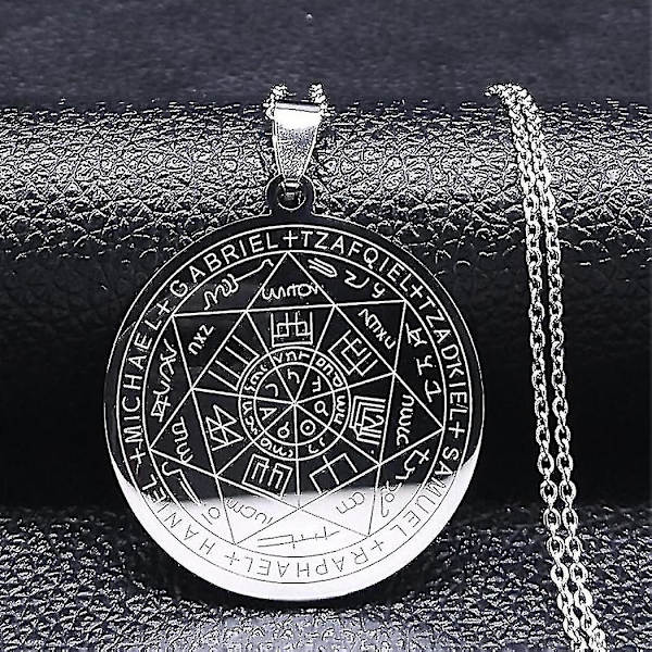 Syv Ærkeengle Amulet Rustfrit Stål Halskæder Mænd Segl af Salomon Talisman Halskæde Beskyttelse Smykker Krave Hombre_lldxm Db qianA 50cm O SR
