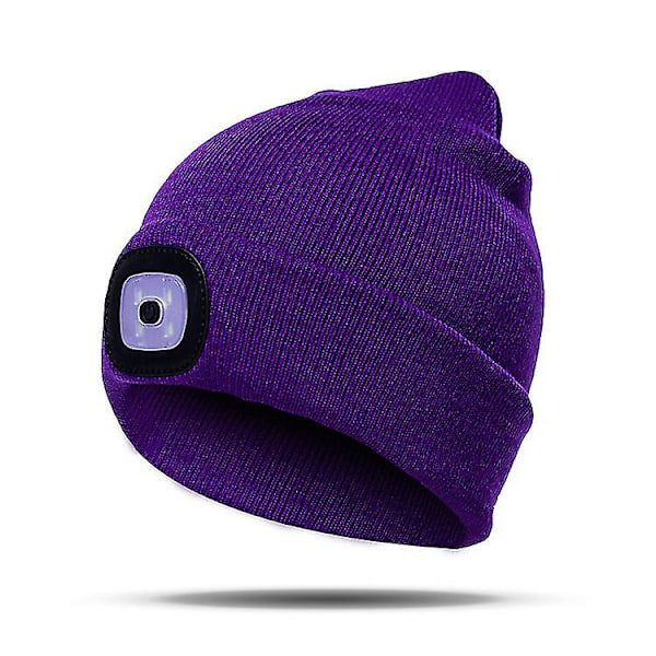 Strikket lue med LED-lys og knappecellebatteri [DB] Purple