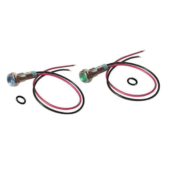 6mm 6V Grøn/Blå LED Metal Indikatorlys | Pilot Dash Fortrådet LED Antal 2 [db]