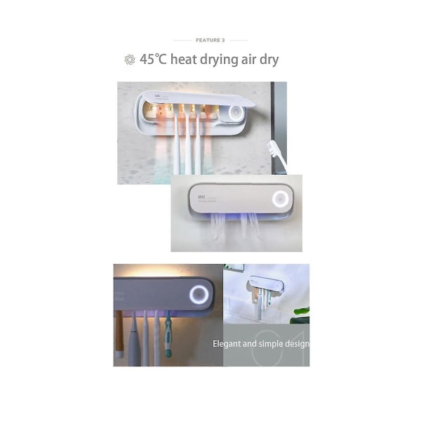 Elektrisk tannbørste Uv-sterilisering Tørkeholder Veggmontert for tilbehør til baderomsarrangør