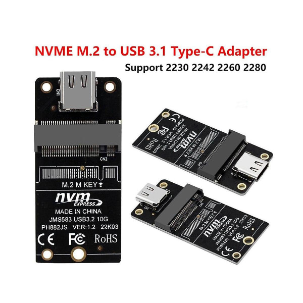 M.2 til Type-c Ssd kabinetadapter M2 Nvme HDD kabinet Interposer Board Jms583 Chip 10gbps Suppo