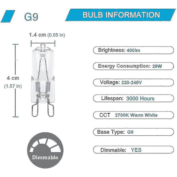 G9 Halogenlampor 28w, 12-pack Ljuslampor G9, Dimbara G9-lampor Varmvit, Halogenkapsel G9 230v [DB]