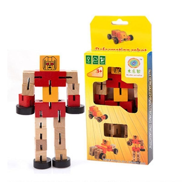 Kvalitetshög Barn Cool Trä Deformerbar Leksak Trä Magisk Kub Robot Bil Människor Ändra Leksak slumpmässig färg db