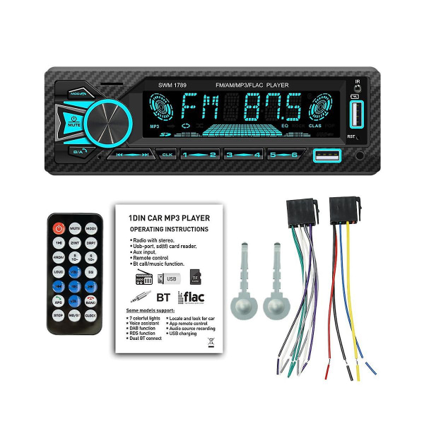 Bilradio 1din Srereo Bluetooth Mp3-afspiller FM-modtager med fjernbetjening Aux/usb/tf-kort i Dash Kit