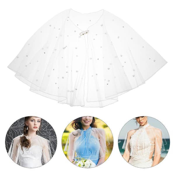 Bryllupssjal Brude Rhinestone Perle Sjal til Brudekappe [DB]