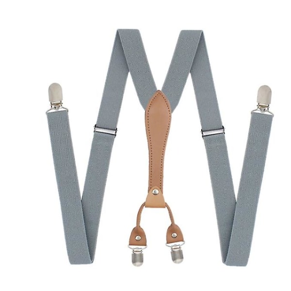 Elastiska clip-on, Y-formade hängslen, enfärgade polyesterhängslen med läder [DB] Gray