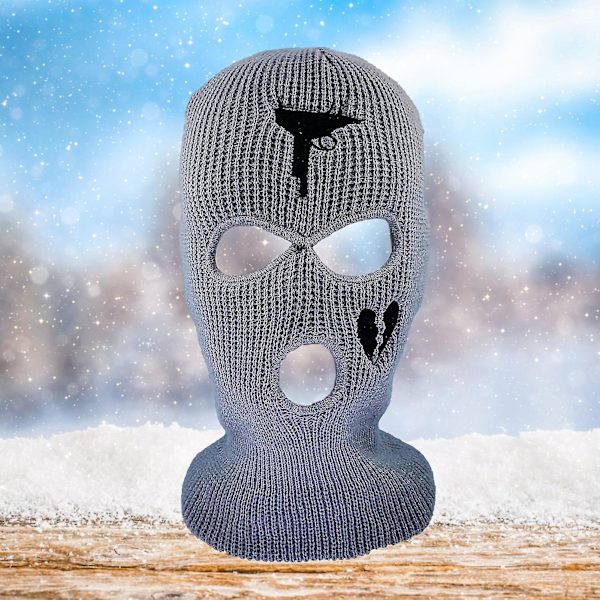 Unisex Broderi Balaclava Strikket Full Face Cover Ski Mask For Løping Ski Sykling {Db} Gray