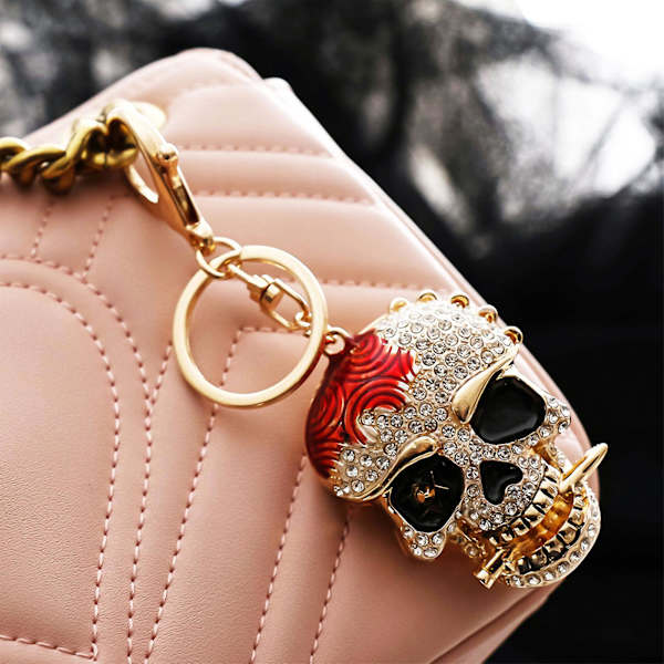 Sej Hodeskalle Nøglering Krystal Rhinestone Nøgleringe Bil Taske Vedhæng Ornamenter Pung DB Red