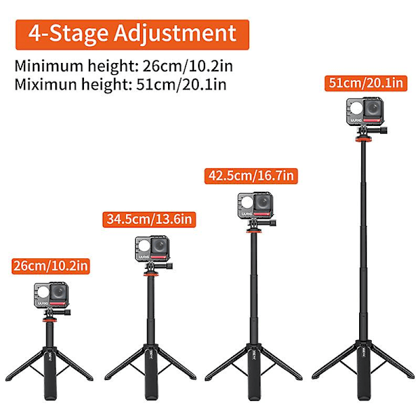 VRIG TP-08 Udvidet Tripod Stativ Kompatibel med GoPro Hero 11/10/9 Justerbar Actionkamera Holder med Lanyard Interface {DB}