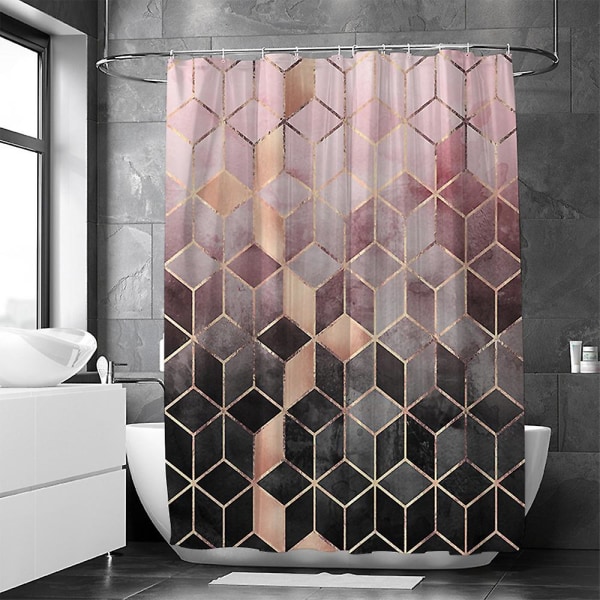 Db Modern Geometrisk Duschdraperi Konst Badrum Vattentät Gardiner Pink 180x200cm