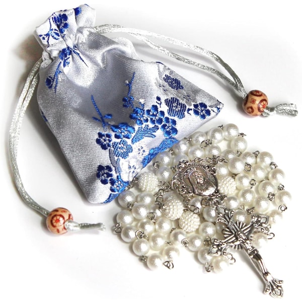 Rosenkrans perler Chaplet hvit matt harpiks Rosery katolske gaver, 23,2"