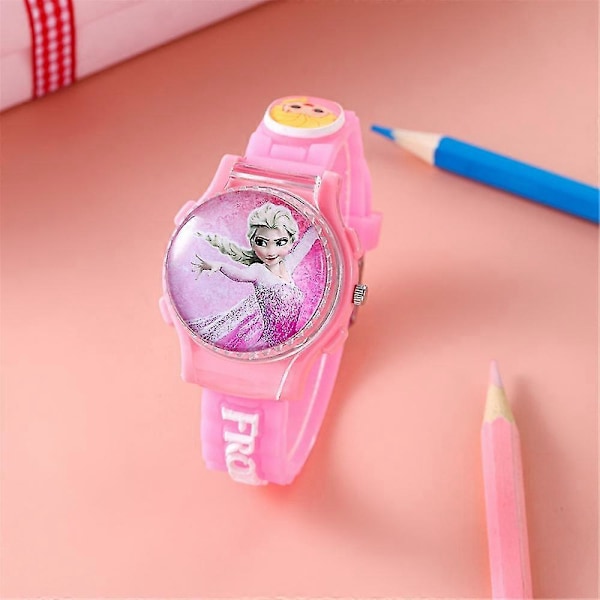 Barnflickor Elsa Armbandsur Flik Rotation Klocka Med Justerbar Rem {DB} Pink