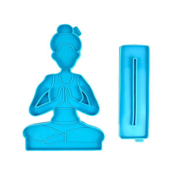 Yoga Sport Tema Epoxi Gjutform Diy Yoga Flicka Hantverk Kontorsdekoration [DB] Blue 3