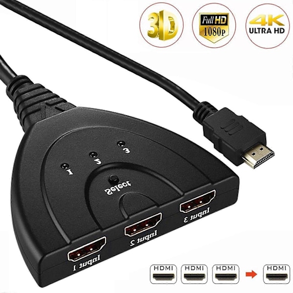 Ny 3 Port HDMI Splitter 1080P/4K HD TV Adapter Kabel 3 IN 1 Ut Ny [db] A