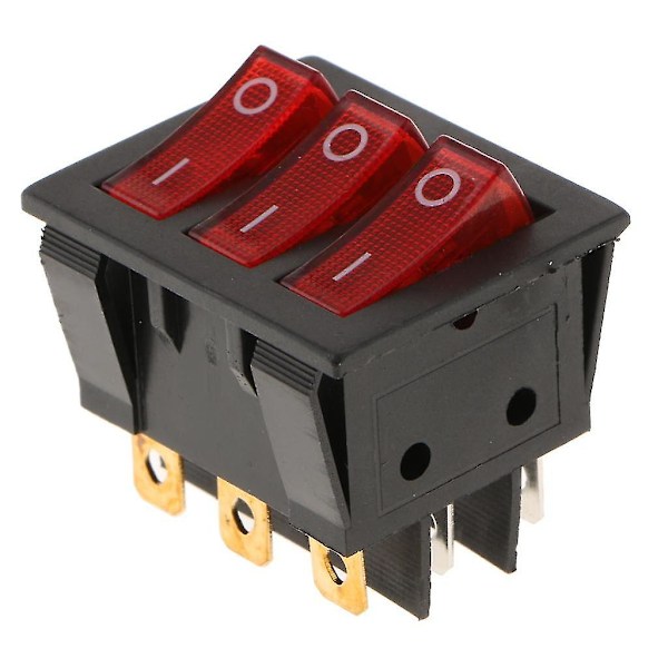 2x Kcd3 9-polig Röd LED På/Av Vippbrytare Kvadratisk Push-in AC 16A/30A 250V Ny [DB]