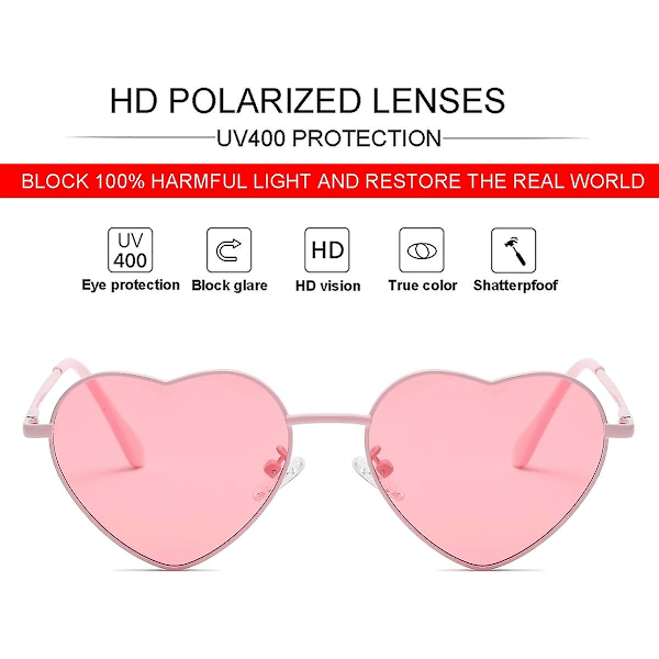 Polariserte Hjerte Solbriller for Kvinner - Stilig og Søt Metallramme UV400 Beskyttelse {Db} All Pink Clear Pink