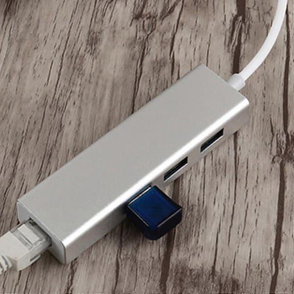 3-ports USB-hub LAN Ethernet-stik OTG-adapter til Fire Gen 2/3/4[DB] Silver