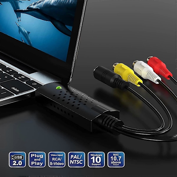 (2 st) Video Grabber USB-Capture Card, Konvertera Hi8 VHS till Digital DVD för Windows PC, Ljud Video Digitaliserings Konverter Adapter [db]