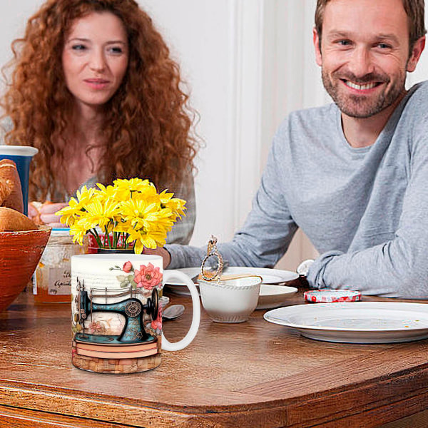 Blommig symaskinsmugg, rolig kaffemugg - symaskinsmugg, en dag tillbringad med sömnad är en bra dag, symaskinskopp, symaskinsmugg A Free Size