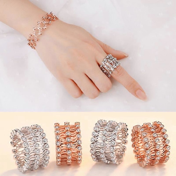 S925 Sølv Ring Armbånd 2-i-1 Transformerbart Ring Armbånd Teleskopisk Ring Til Kvinder db Rose Gold No Diamond