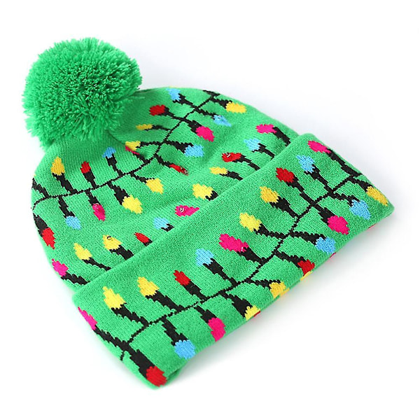 Jultomte, älg och snögubbe LED-ljus stickad mössa med tryck [DB] Elk#