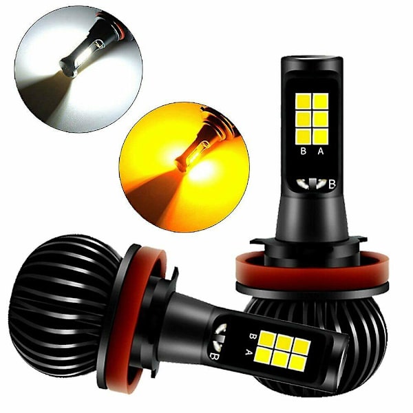 2X H8 H11 Dubbla Färger Switchback Vit Amber LED COB Dimljuslampor 160W 2600LM {Db}