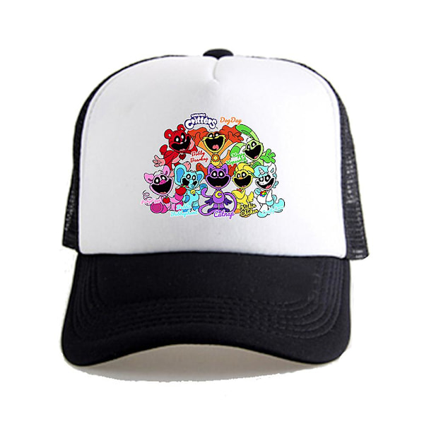Smiling Critters Snapback Baseball Cap Barn för Pojkar Flickor Sommar Justerbar Andningsbar Solhatt (FW) Black White