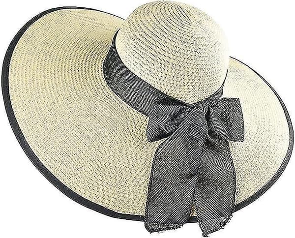 Solhat i strå til kvinder (55-60 cm), stor solhat med bred skygge til damer, strandhat, blød, sammenfoldelig og kan rulles sammen