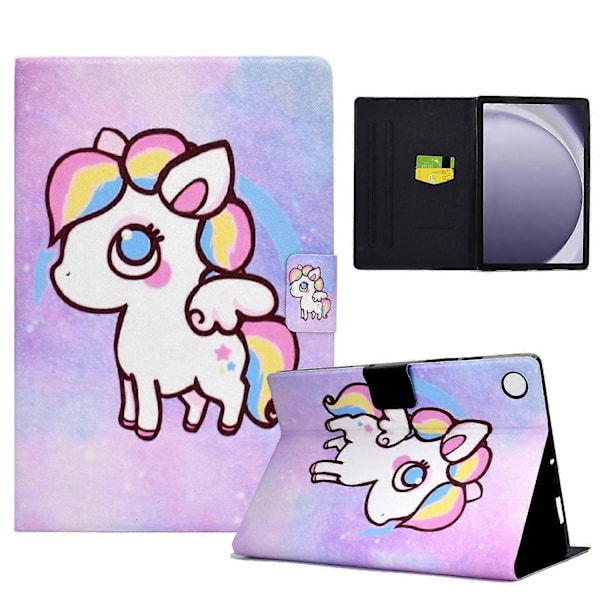 Tabletcover i læder med mønsterprint til Samsung Galaxy Tab A9+, med kortlommer [DB] Colorful Horse