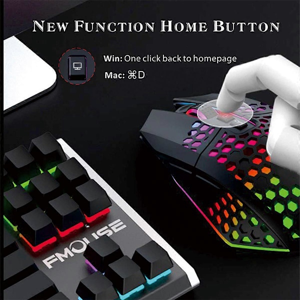 Trådløs gamingmus med honeycomb-skall, RGB-bakgrunnsbelysning og 5 DPI-nivåer 2024 Ny [DB] black
