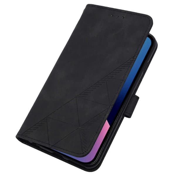 Kryssbody 3D-preget flip-telefondeksel i lær til iPhone 13 Pro Max [DB] Black