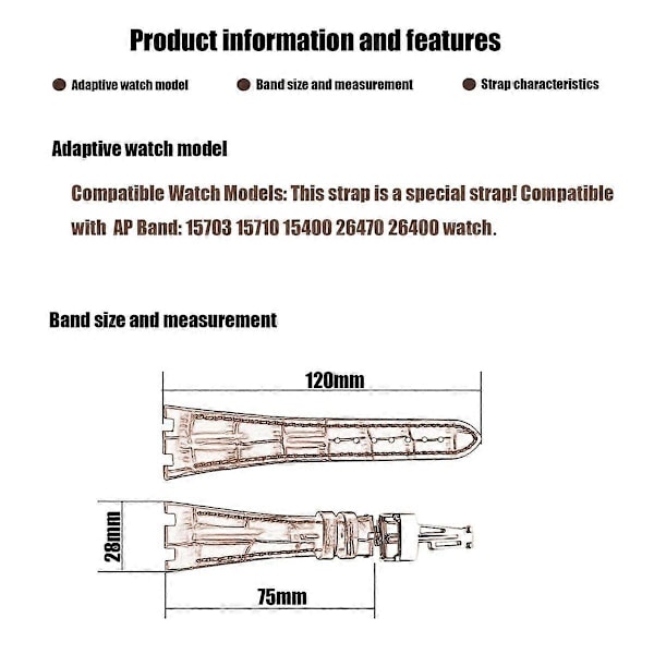 Kompatibel för 28mm /Piguet/AP/Royal/Oak Offshore Klocka 15703 15710 15400 26470 26400 Klockarmband Bl [DB] Black