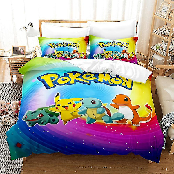 P1 Pikachu 3D-trykt Sengetøjssæt Dynebetræk Quiltbetræk Pudebetræk Børnegave {db} UK SINGLE 135x200cm