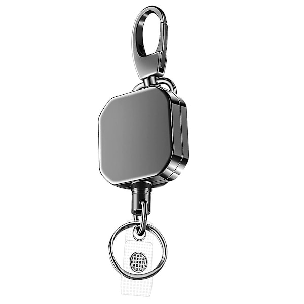 Heavy Duty Metal Retractable Carabiner Keychain Belt Reels Clip 28.3Inch Reinforced Steel Wire Cord [DB]