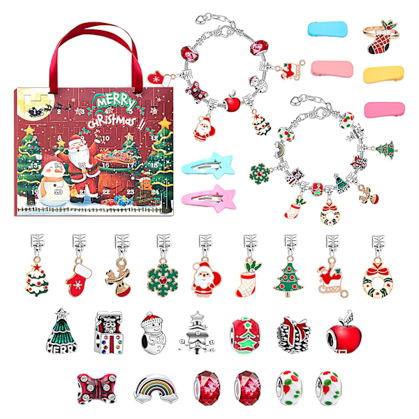 Julekalender Armbånd Countdown Kalender Jule DIY Smykke Charm Making Set Til Børn Juletema Gave [DB] E Look at the Picture