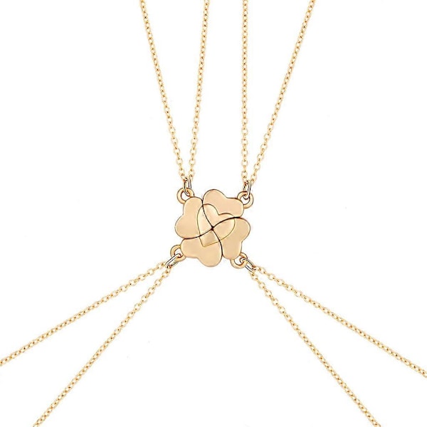 4 stk. Bestevenn Halskjede Magnet Hjerteanheng Choker Hjerte Firkløver [DB] Gold