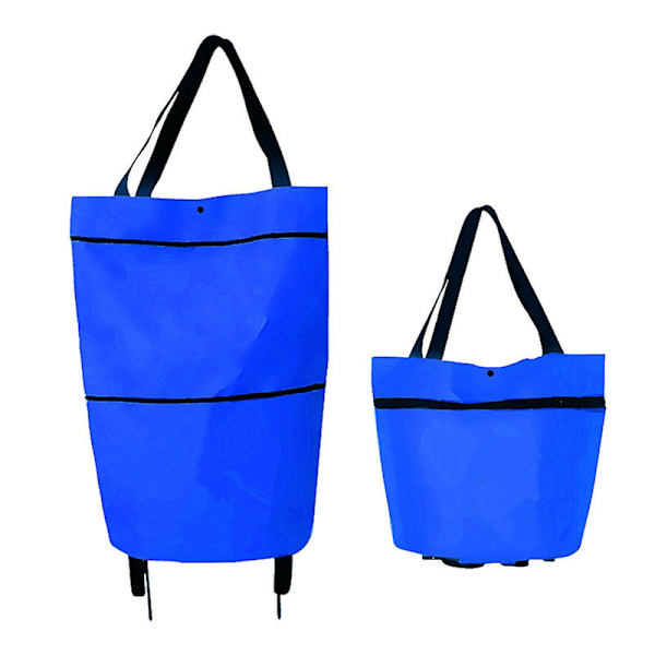 2 i 1 Foldbar Indkøbsvogn Sammenklappelig To-trins Lynlås Foldbar Indkøbspose Med Hjul Foldbar DB Blue