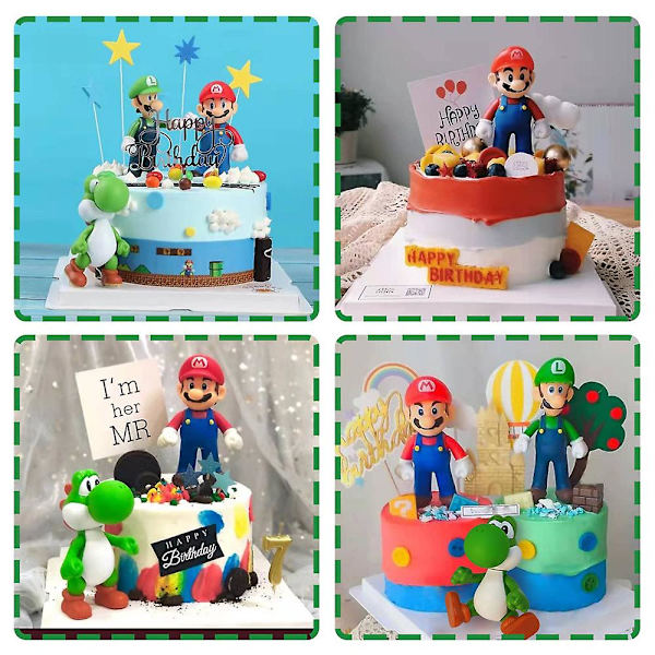 3 stk/sett Mario Bros figurer Yoshi Mario Luigi kakepynt tegneserie samling lekesett leker ornament dekorasjon db 3PCS