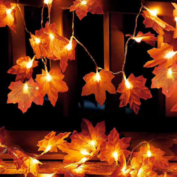 Autumn Garland, 3m 20 Led Maple Leaf String Lights, Høstdekorasjon, Batteridrevne String Lights