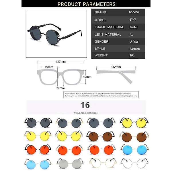 Metalliset Steampunk-Aurinkolasit Miehille ja Naisille Muodikkaat Pyöreät Lasit Merkkisuunnittelijan Vintage-Aurinkolasit Korkealaatuiset Oculos De Sol 2024 [DB] Black Red 1 pcs