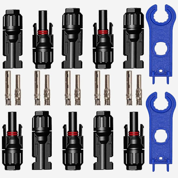 5 par PV-stik, MC4, solcellepanel-stik med unbrakonøgler, solcellekraft-stik{DB}