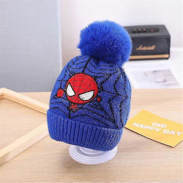 Pojkars Spiderman Pom Pom Beanie Hattar Vinter Varma Stickade Hattar Skidmössa DB Blue