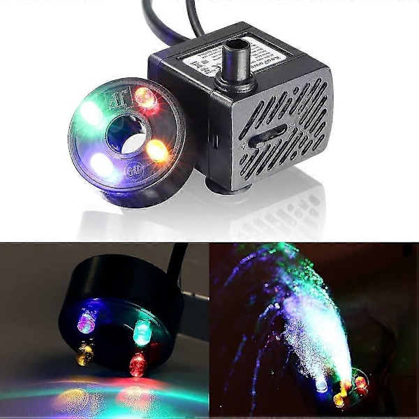 Mini Vandpumpe med LED, 180 l/t, 3 W, lille akvarium, have, brønd, havedam, vandfontænepumpe [DB]
