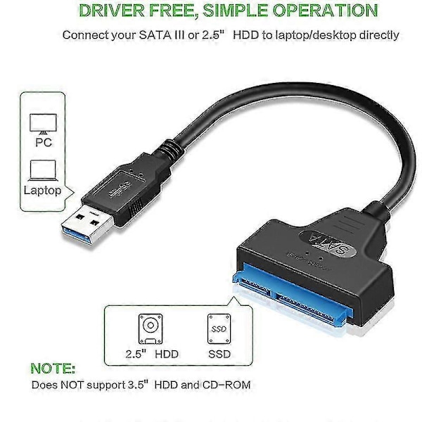 USB 3.0 SATA SSD HDD -sovitin kaapeli 2 kiintolevyaseman johtoa 22 nastaa USB 3.0 SATA kaapeli SATA USB 3.0 -sovittimeen jopa 6 Gbps tuki DB