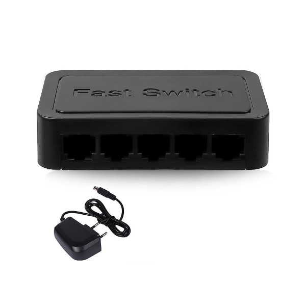 Mini 5-port netværksswitch Ethernet-switch internet splitter desktop 10/100/1000mbps Rj45 hub, Gigabit sort, EU-stik