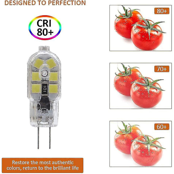 10-pack G4 2W LED-lampa för köksfläktlampor, AC/DC 12V, motsvarande 20W halogenlampor, bipol med klart PVC-skydd, kallvit 6000K [DB]
