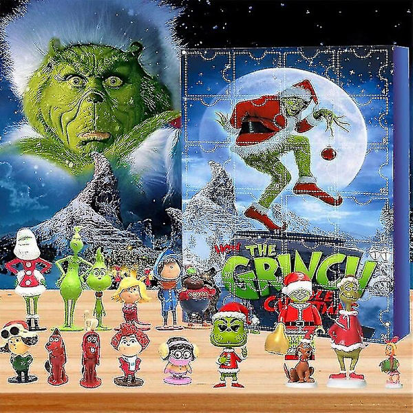 Julekalender Figurboks 24 stk Dr. Seuss Grinchen Grønn Monster Mini Liten Lekegaver {DB} Grinch C